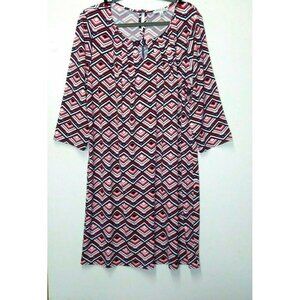 Notations Women’s Geometric Print Dress Size 2X Pink black white stretch slinky